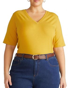 UNIVERSAL STANDARD Plus Maia Stovepipe Sleeve V Neck Tee - Yellow