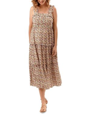 Nom Maternity Emma Tiered Striped During & After Dress - Brown