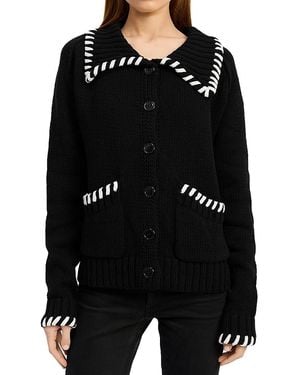 En Saison Piper Whipstitch Collared Cardigan Sweater - Black