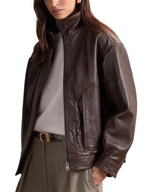 Reiss Kiara Textured Leather Jacket - Brown