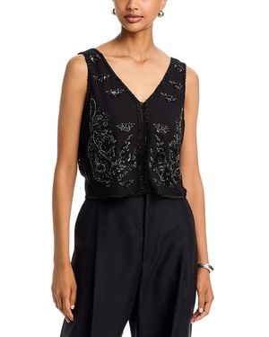 Aqua Beaded V Neck Top - Black