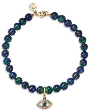 Bloomingdale's Fine Collection Azurate, Topaz & Diamond Evil Eye Beaded Bracelet - Blue