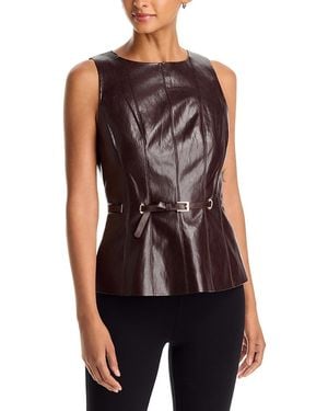 MILLY Gwen Faux Leather Top - Brown