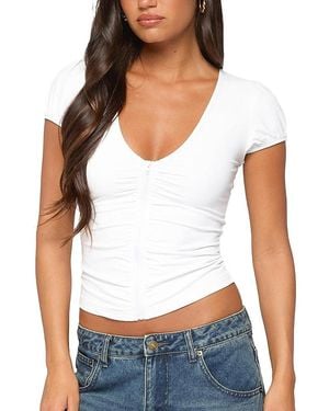 Edikted Elica Ruched Zip Up Top - White