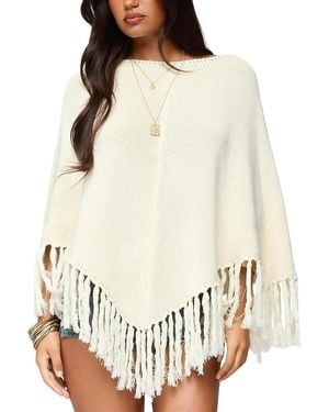 Edikted Kamila Fringe Knit Poncho - Natural