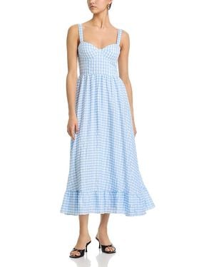 Aqua Gingham Bustier Midi Dress - Blue