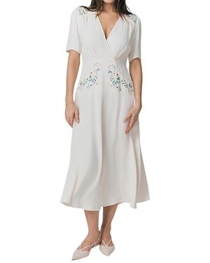 Ghost Maeve Embroidered Crepe Midi Tea Dress - Gray