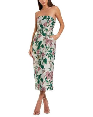 Mac Duggal Petite Floral Brocade Strapless Fitted Midi Dress - Green