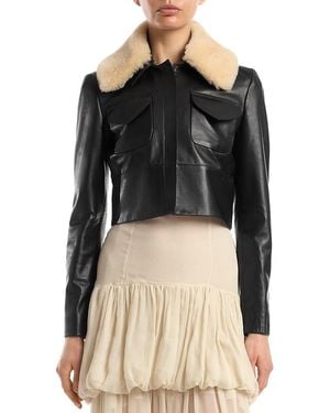 LIBEROWE Raja Cropped Leather Shearling Collar Jacket - Black