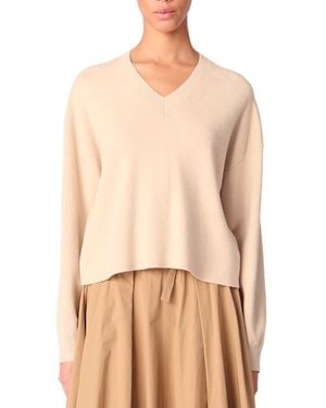 Maje Cropped V Neck Sweater - Natural