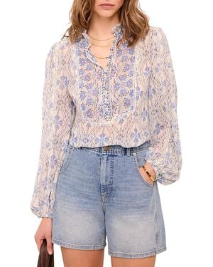 Mint Velvet Geo Print Ruffle Blouse - White