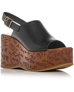 Chloé Maxime Leather Wedge Sandals - Brown