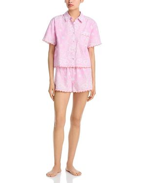 Aqua Designed By Agua Bendita Scallop Short Sleeve Sleep Set - Pink