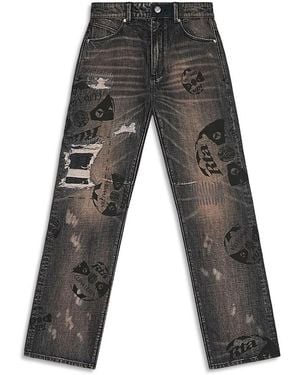 RTA Cotton Logo Graphic Distressed Jeans - Gray