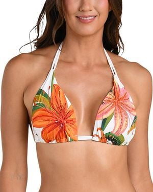 La Blanca Jungle Blossoms Halter Bra Bikini Top - Red