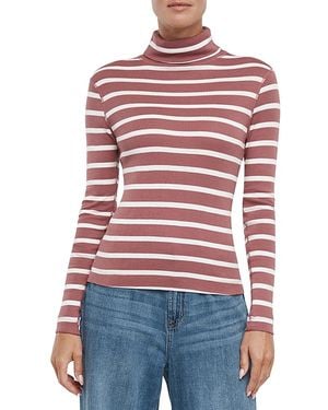 Three Dots Striped Turtleneck Long Sleeve Tee - Red