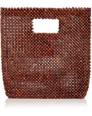 Aqua Wooden Bead Envelope Bag - Brown