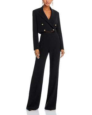 Black Halo Halo Hugo Cropped Blazer And Wide Leg Pants Set - Black