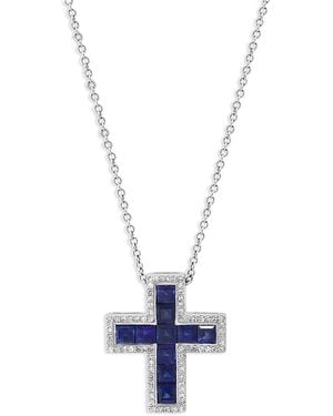 Bloomingdale's Fine Collection Sapphire And Diamond Cross Pendant Necklace - White