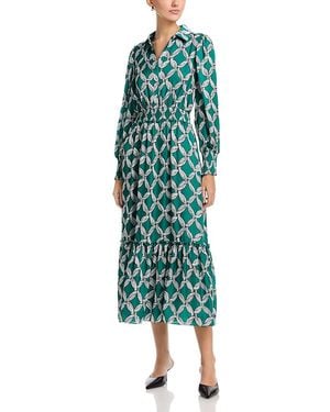 Tahari Half Placket Button Down Peplum Hem Dress - Green