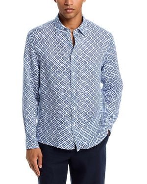 Peninsula Allover Print Linen Shirt - Blue