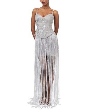Miss Circle Olisa Beaded Peplum Tassel Maxi Dress - Gray