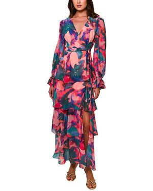 Hutch Bardot Long Sleeve Wrap Maxi Dress - Red