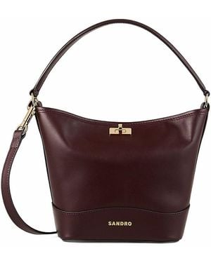 Sandro Small Leather Bucket Bag - Purple