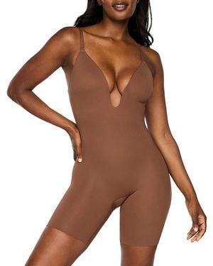 Spanx Shape Suit Your Fancy Plunge Low Back Mid Thigh Bodysuit - Brown