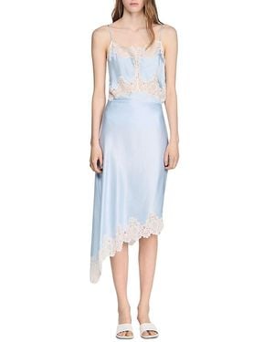 Sandro Asymmetric Satin Skirt - Blue