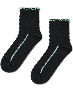 Happy Socks Structure Slinky Quarter Crew Socks - Black