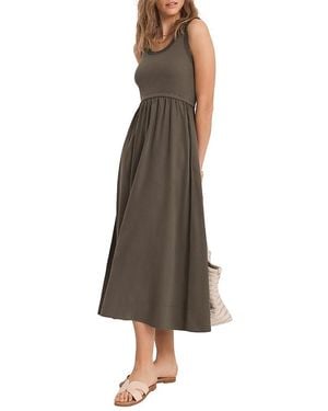 Mint Velvet Ruched Trim Cotton Midi Dress - Brown