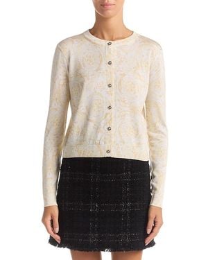 Versace Barocco Printed Silk Cardigan Sweater - White