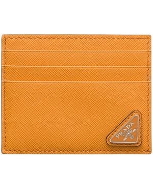 Prada Saffiano Leather Card Holder - Orange