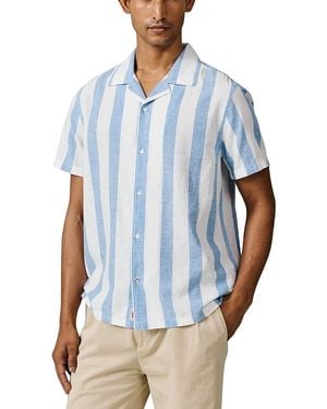 aubi Abbey Cuban Collar Short Sleeved Shirt - Blue
