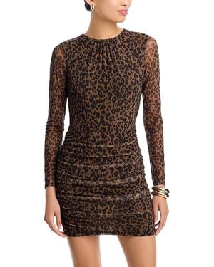 Aqua Leopard Long Sleeve Mesh Dress - Brown