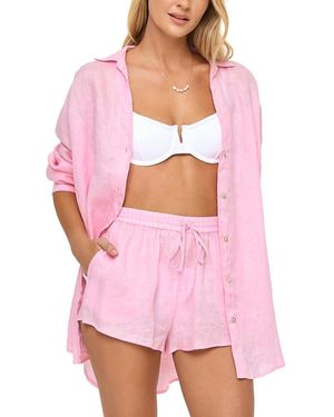 LSPACE L*Space Rio Button Front Linen Cover Up Tunic - Pink
