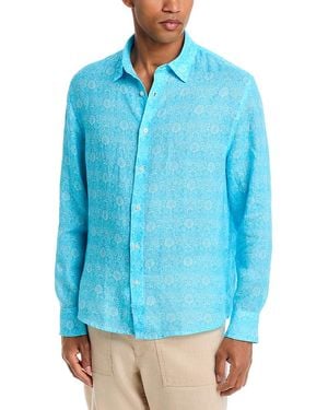 Peninsula Allover Print Linen Shirt - Blue