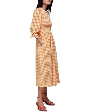 Whistles Gingham Check Shirred Midi Dress - White