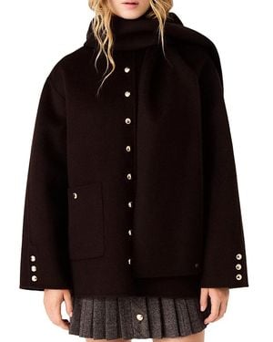 Maje Wool Blend Hooded Long Sleeve Jacket - Black