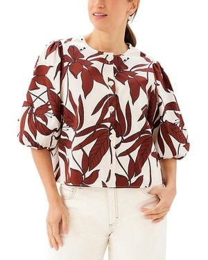 Karen Kane Puff Sleeve Button Front Top - Red