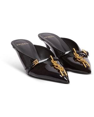 Balmain Sync Patent Leather Mules With Pointed Toe - Black