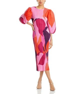 Nancy Yang Puff Sleeve Column Dress - Red