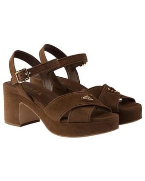 Prada Suede Platform Sandals - Brown