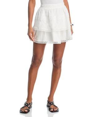 Aqua Embroidered Tier Mini Skirt - White