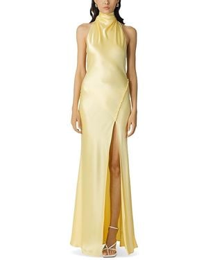 SAU LEE Penelope Satin Halter Neck Gown - Metallic
