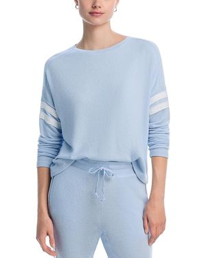 Aqua Athletic Stripe Sleeve Knit Sweatshirt - Blue