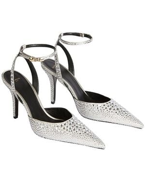 Balmain Strappy Satin Courts With Crystals - White