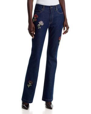 Cinq À Sept Rhinestone Roses Stevie High Rise Bootcut Jeans - Blue