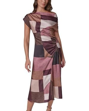 Donna Karan Printed Asymmetrical Off-The-Shoulder Side Ruched Dress - Purple